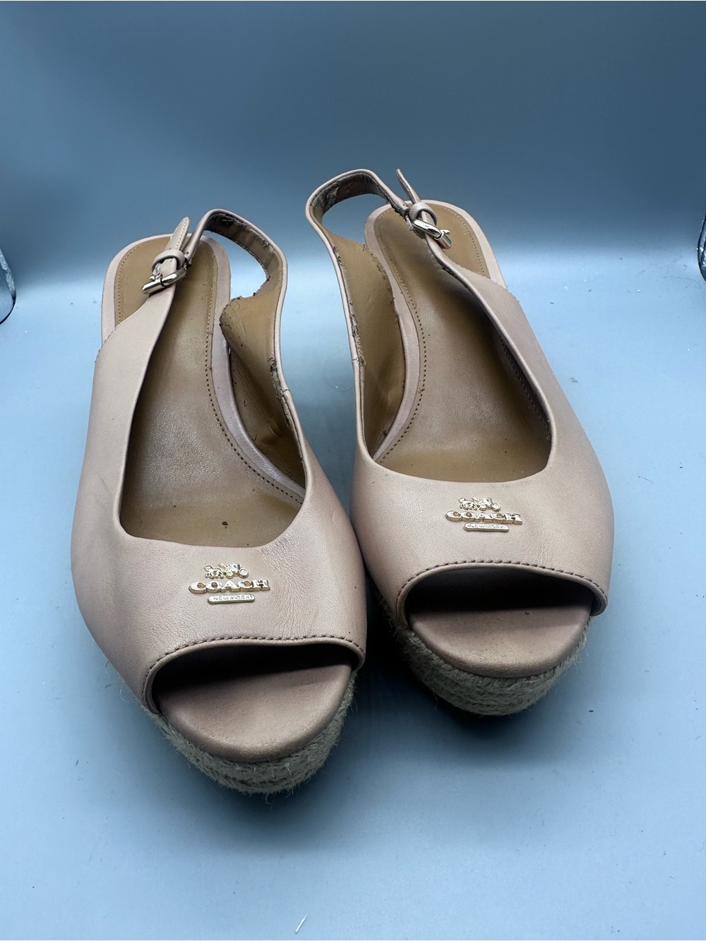 Coach Nude Peep-Toe Slingback Wedge Sandals